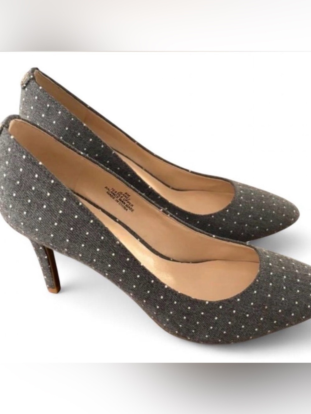 Karl Lagerfeld Classic Grey Polka Dot Women's Pump, Size 7.5